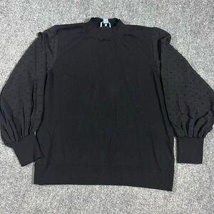CeCe Black Knit Blouse with Sheer Sleeves Size Xl